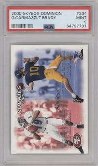 Giovanni Carmazzi/Tom Brady from the 2000 Skybox Dominion set graded by PSA and given an overall grade of 9.