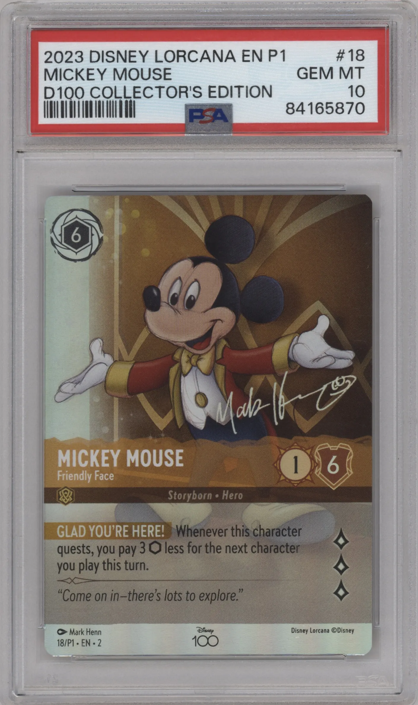 2023 Disney Lorcana Disney100 Set Mickey Mouse Alternate Art #18 PSA 10