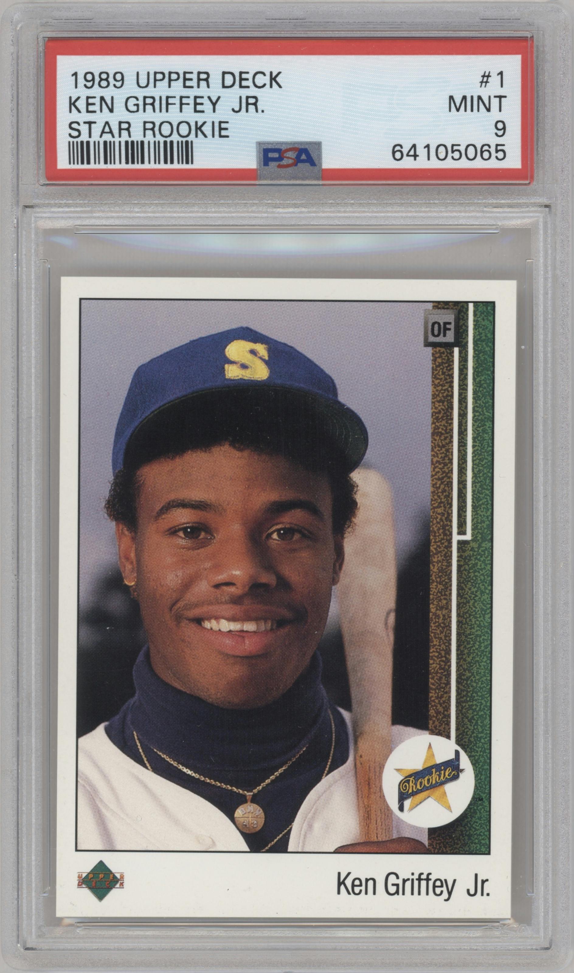 Ken Griffey Jr. from the 1989 Upper Deck set graded by PSA and given an overall grade of 9.