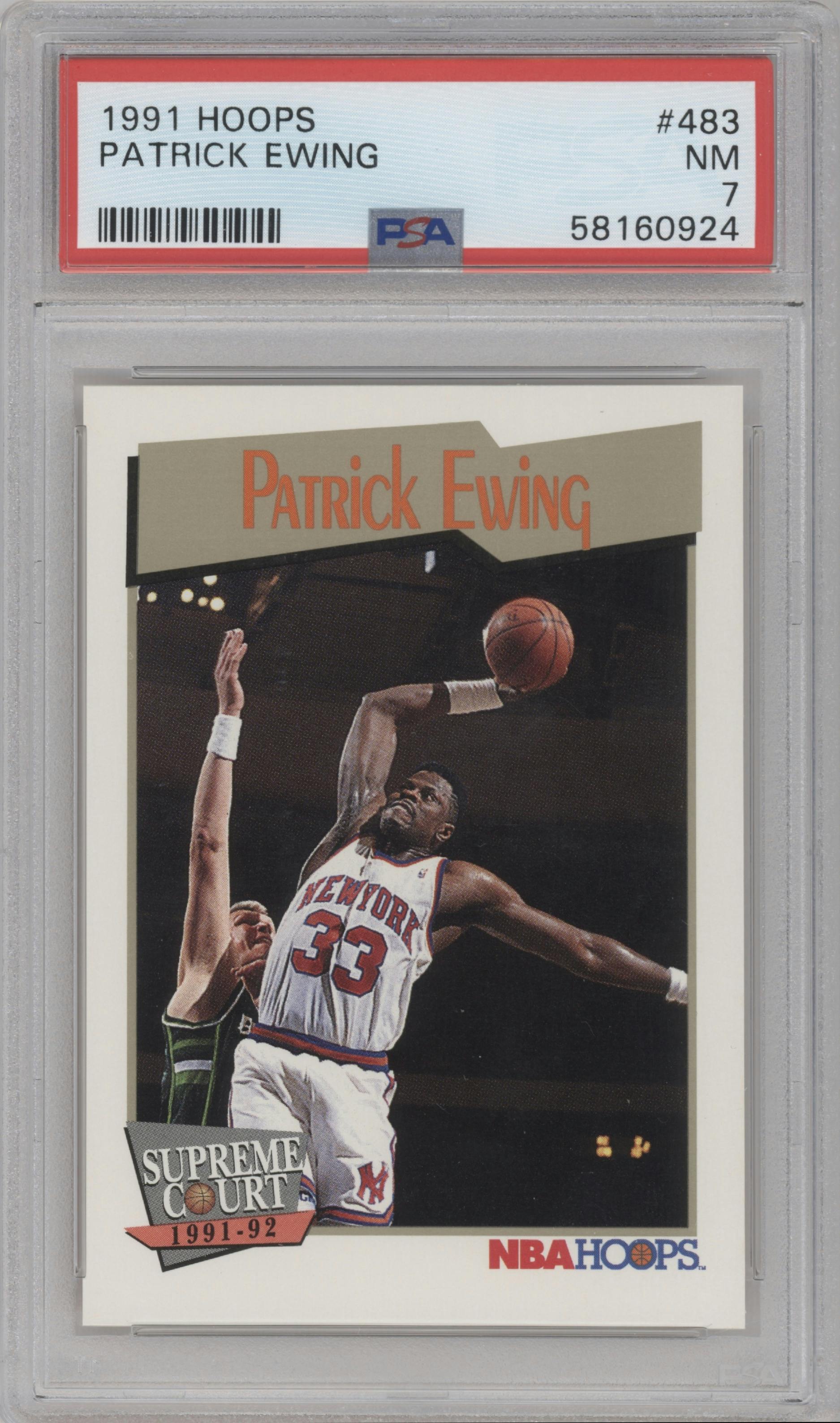 Patrick Ewing from the 1991-92 NBA Hoops set graded by PSA and given an overall grade of 7.