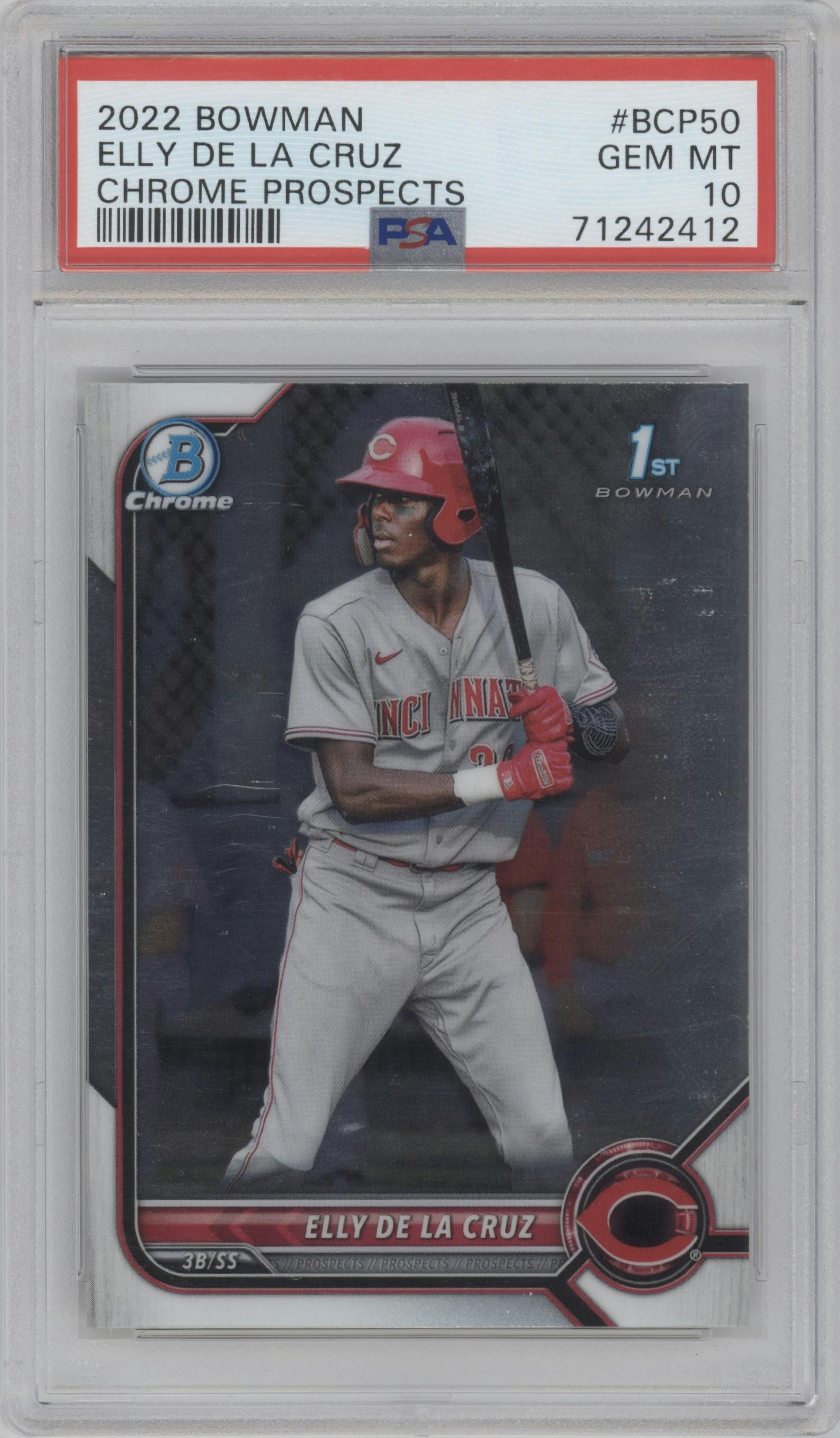 Elly De La Cruz from the 2022 Bowman set graded by PSA and given an overall grade of 10.