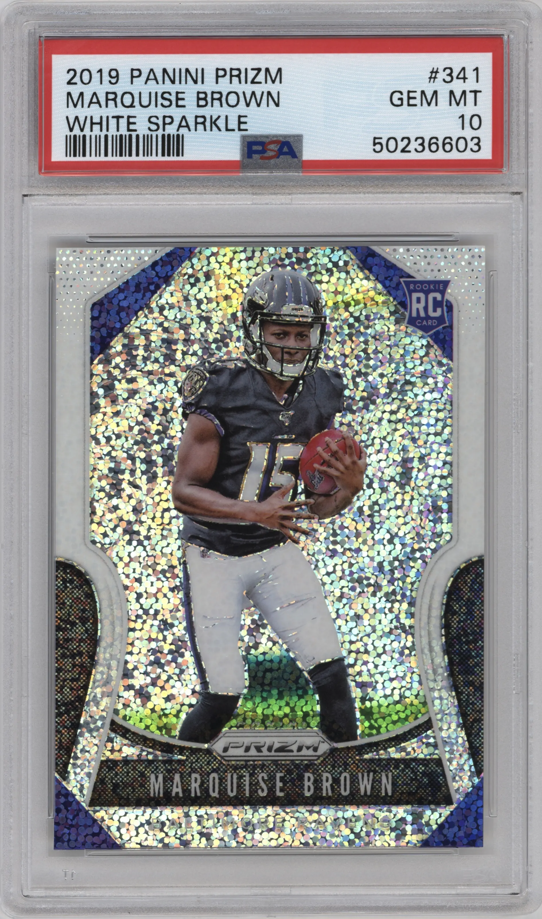2019 Panini Prizm Marquise Brown White Sparkle PSA 10