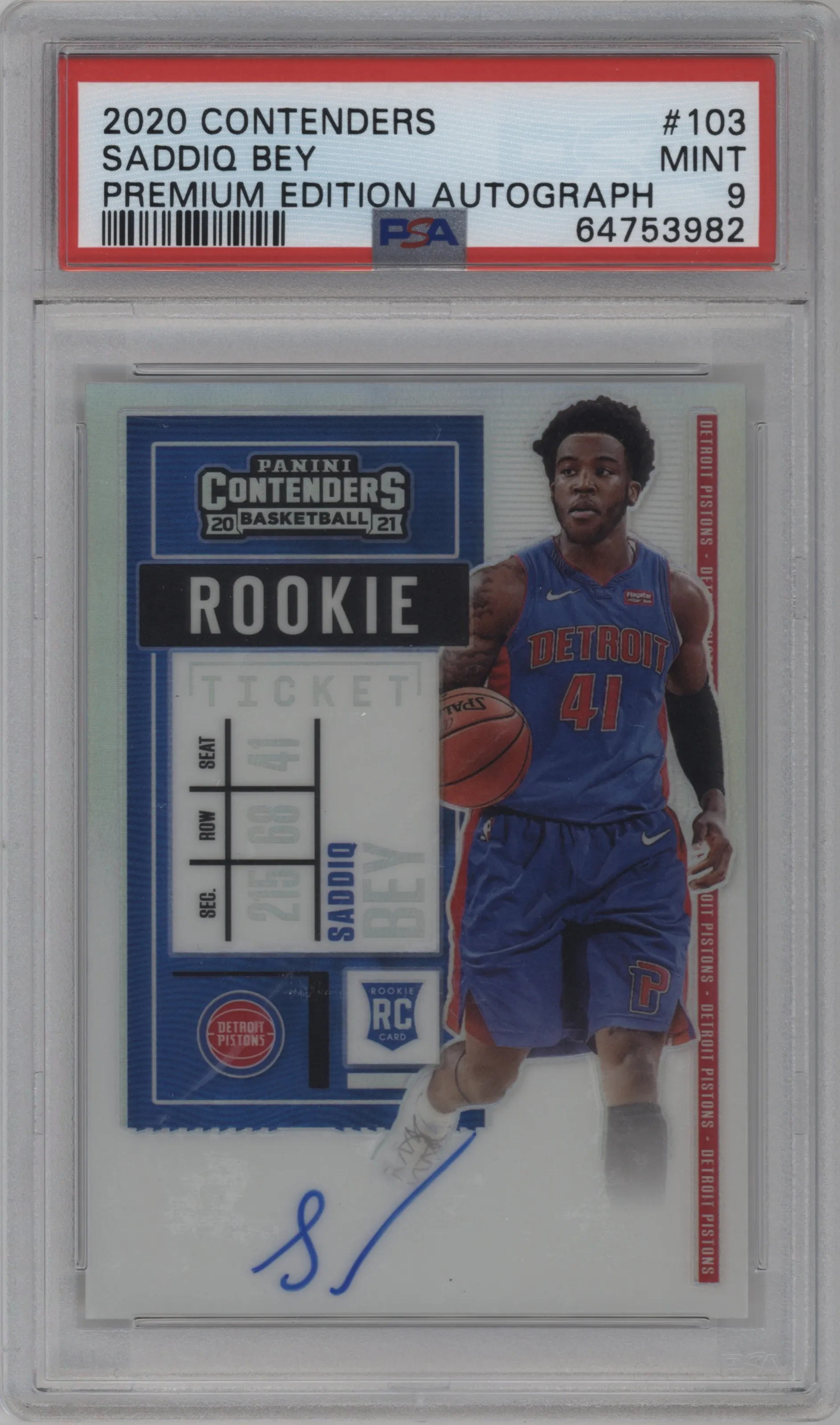2020 Panini Contenders Rke.Tkt.Pre.Ed.Au. Saddiq Bey PSA 9