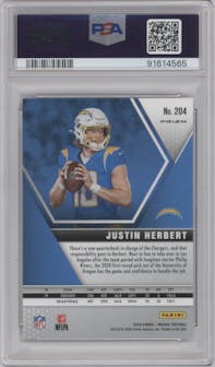 Justin Herbert from the 2020 Panini Mosaic set featuring a Pink Camo parallel graded by PSA and given an overall grade of 10.