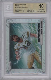 Aaron Rodgers from the 2021 Panini Prizm set graded by Beckett and given an overall grade of 10.