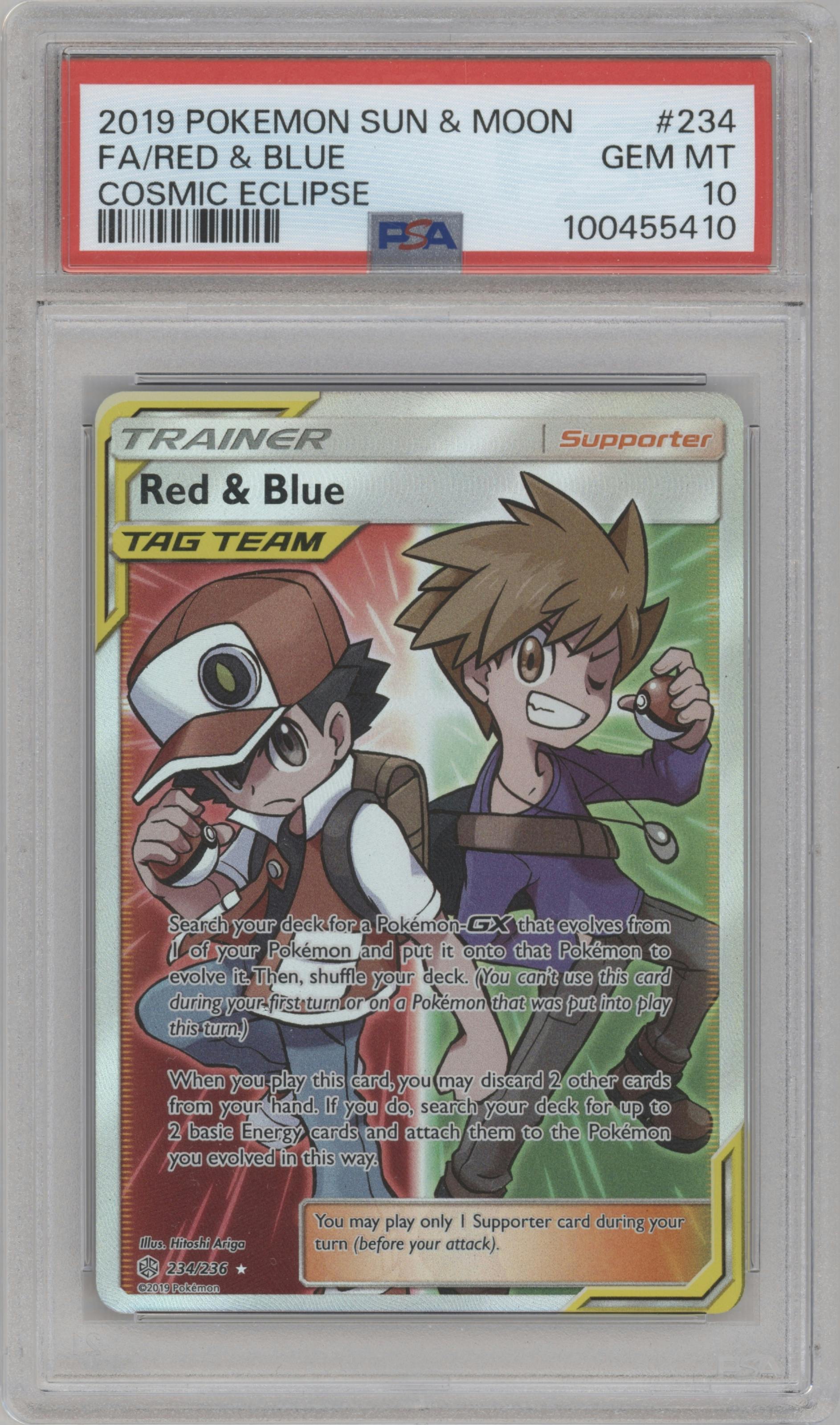 Red/Blue from the 2019 Pokemon S&M  set graded by PSA and given an overall grade of 10.