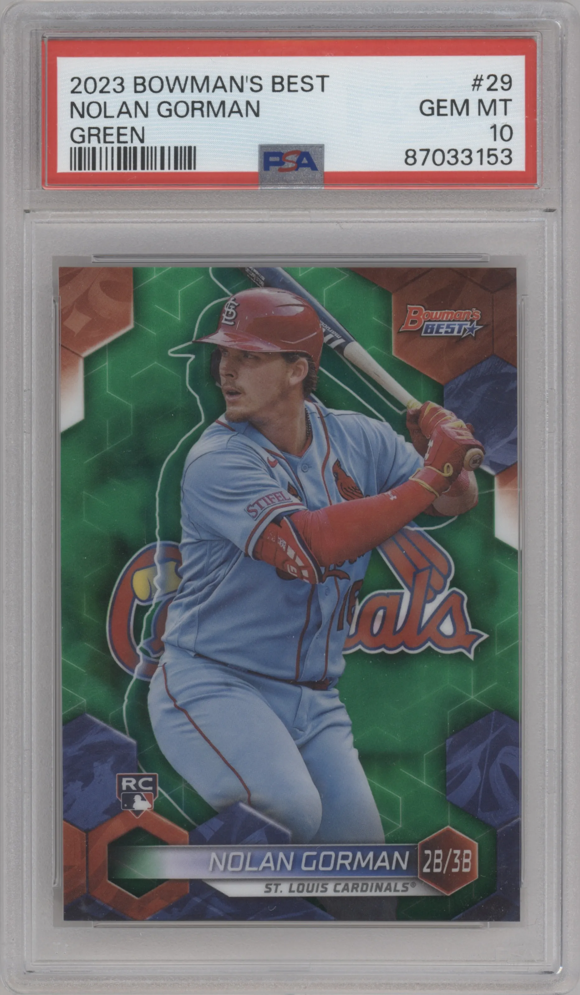 2023 Bowman's Best Nolan Gorman Green Refractor #29 PSA 10