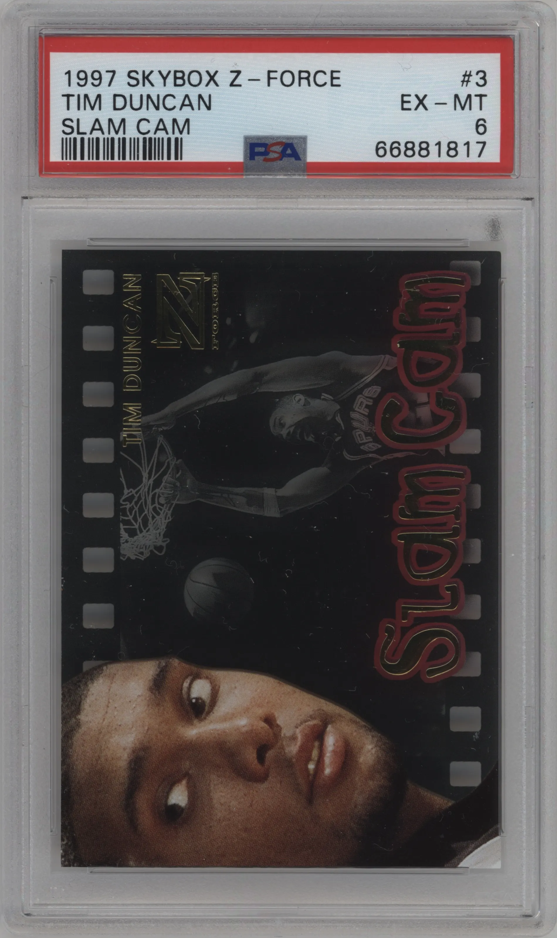 1997 Skybox Z-Force Slam Cam Tim Duncan #3SC PSA 6