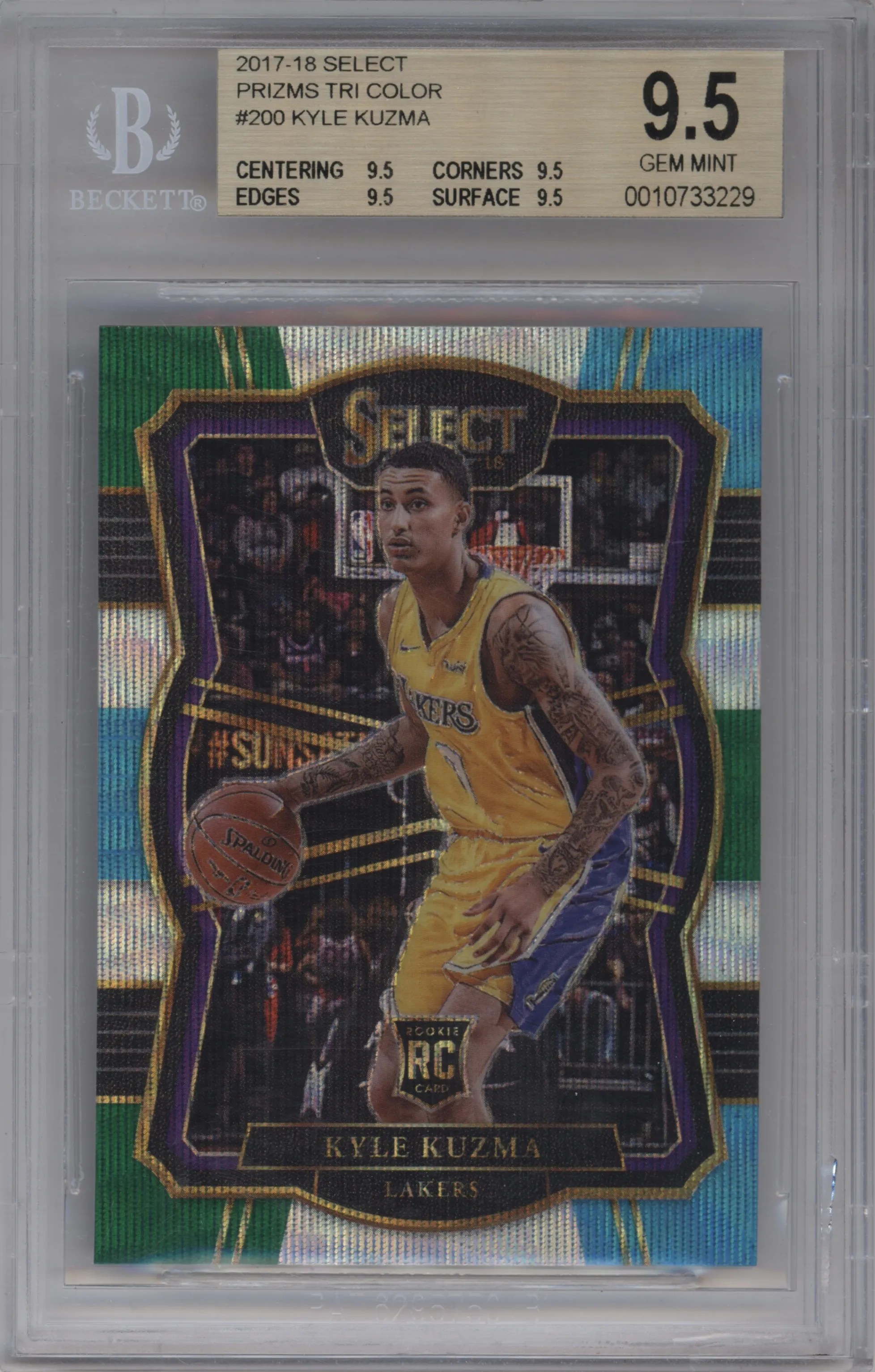 2017 Panini Select Pre.Lvl. Kyle Kuzma Tri-Color Prizm BGS 9.5
