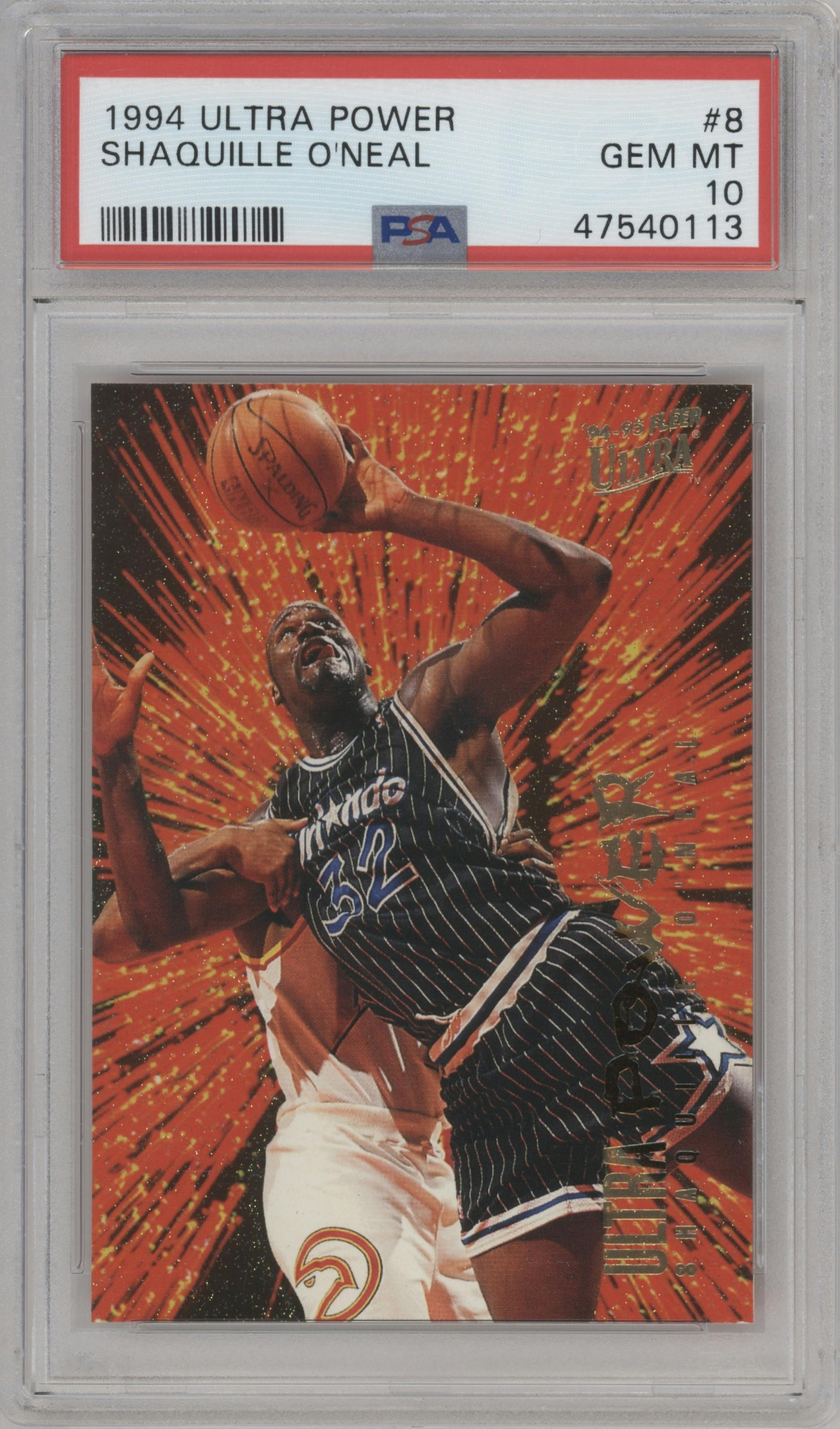 Shaquille O'Neal from the 1994-95 Fleer Ultra set graded by PSA and given an overall grade of 10.