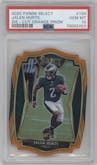 Jalen Hurts from the 2020 Panini Select set featuring a Die-Cut Orange parallel graded by PSA and given an overall grade of 10.