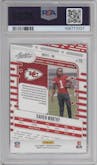 Xavier Worthy from the 2024 Panini Absolute set featuring a Red & Blue parallel graded by PSA and given an overall grade of 10.