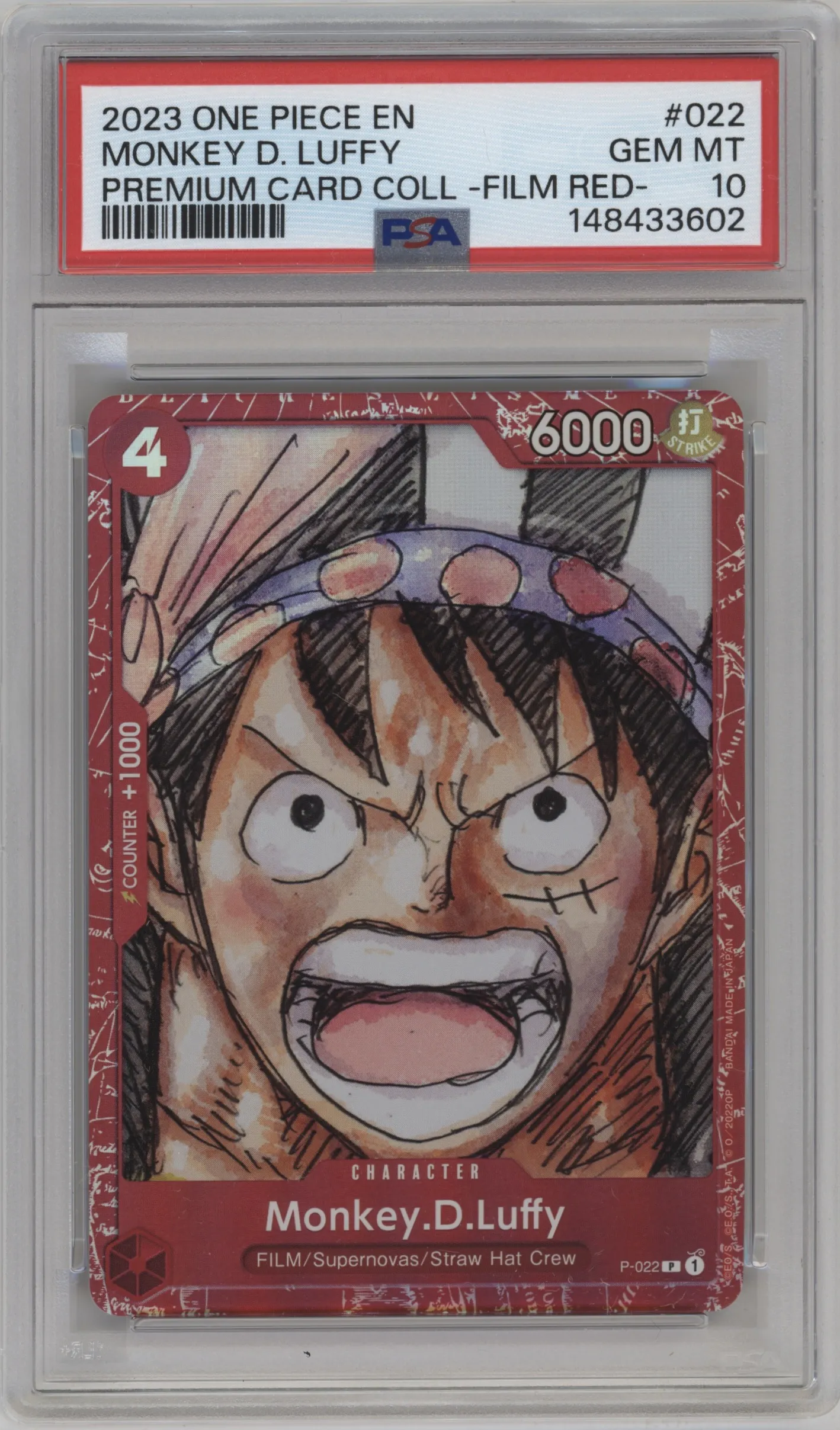 2023 One Piece PC Coll. FILM RED Ed. Monkey.D.Luffy P #P-022 P PSA 10