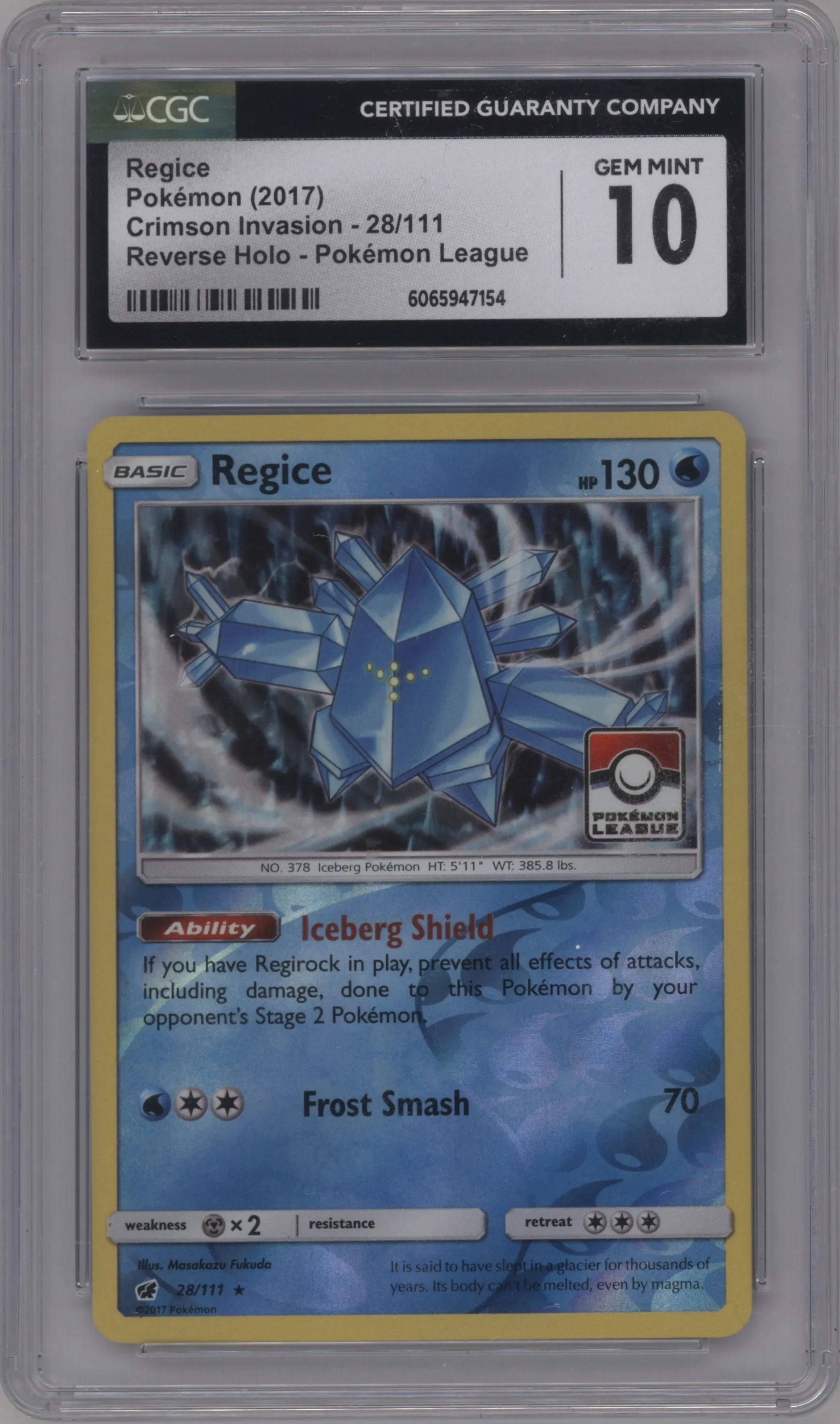 2017 Pokemon S&M Crimson Invasion Regice Pokemon League #28 CGC 10