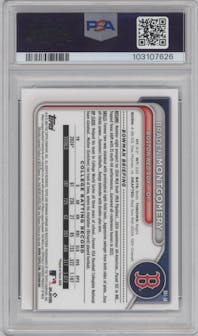 Braden Montgomery from the 2024 Bowman Draft set featuring a Sparkle Refractor parallel graded by PSA and given an overall grade of 8.