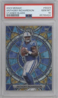 Anthony Richardson from the 2023 Panini Mosaic set graded by PSA and given an overall grade of 10.
