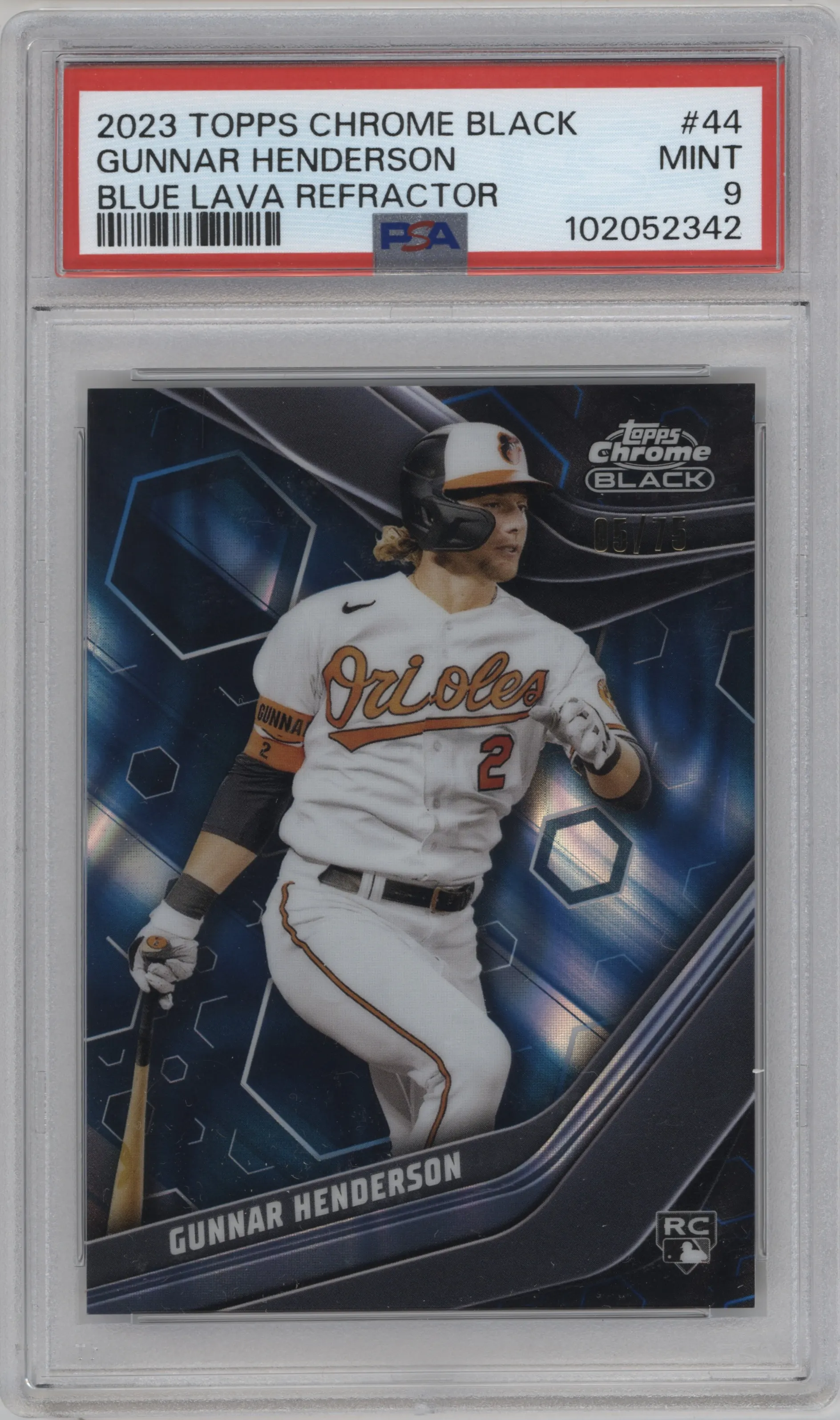 2023 Topps Chrome Black Gunnar Henderson Blue Lava Refractor #44 PSA 9