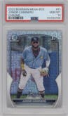 Junior Caminero from the 2023 Bowman Mega Box set graded by PSA and given an overall grade of 10.