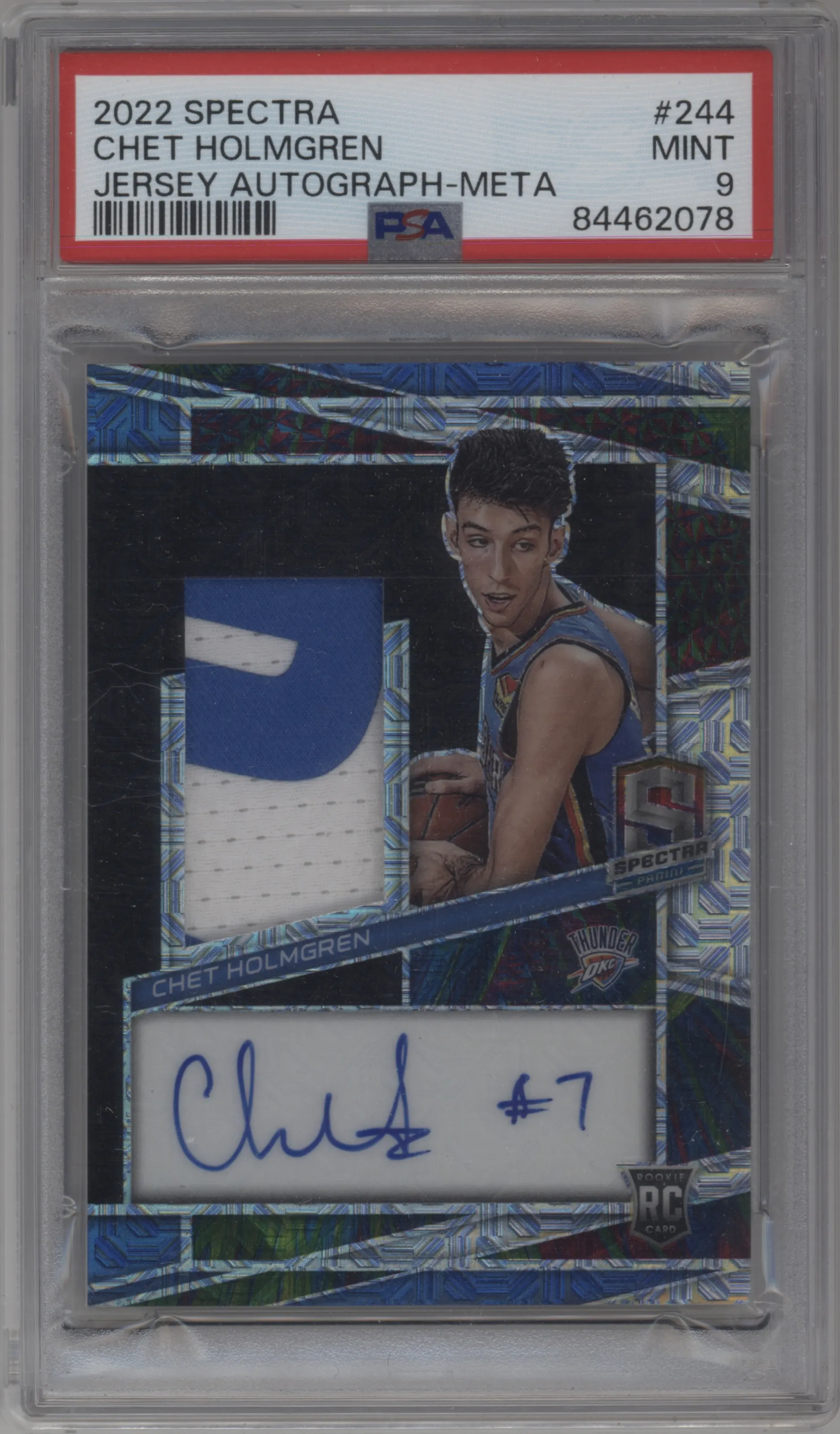 2022 Panini Spectra Rke.Jrsy.Auto Chet Holmgren Meta #244 PSA 9