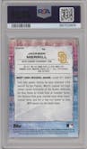 Jackson Merrill from the 2021 Bowman’s Best set featuring a Refractor parallel graded by PSA and given an overall grade of 10.