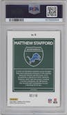 Matthew Stafford from the 2023 Donruss Optic set featuring a Gold parallel graded by PSA and given an overall grade of 8.