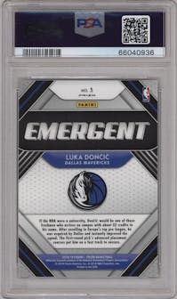 Luka Doncic from the 2018-19 Panini Prizm set featuring a Silver Prizm parallel graded by PSA and given an overall grade of 10.