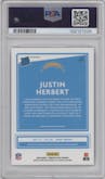Justin Herbert from the 2020 Panini Donruss Optic set featuring a Blue Scope parallel graded by PSA and given an overall grade of 9.