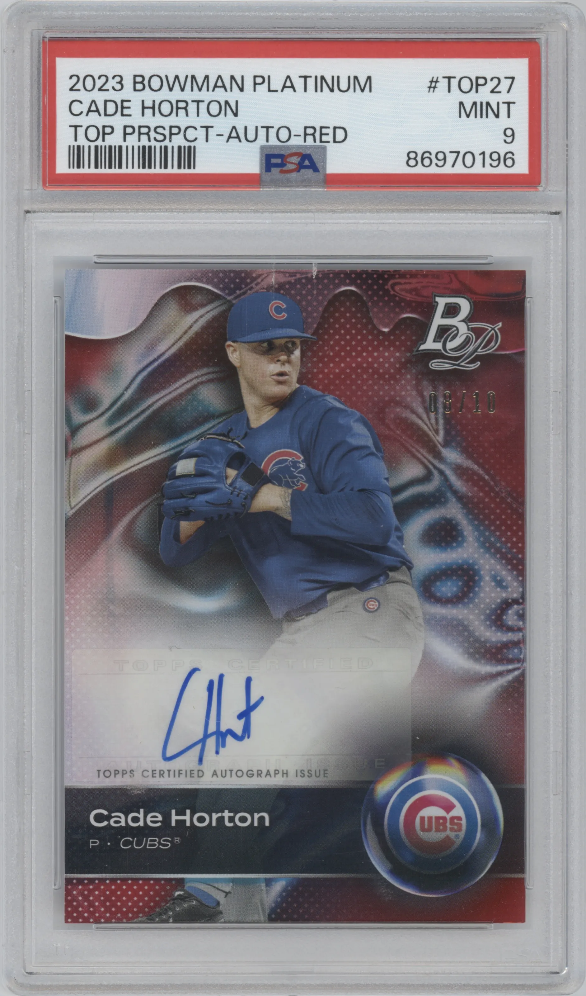 2023 Bowman Platinum Top Pros.Auto Cade Horton Red #TOP-27 PSA 9