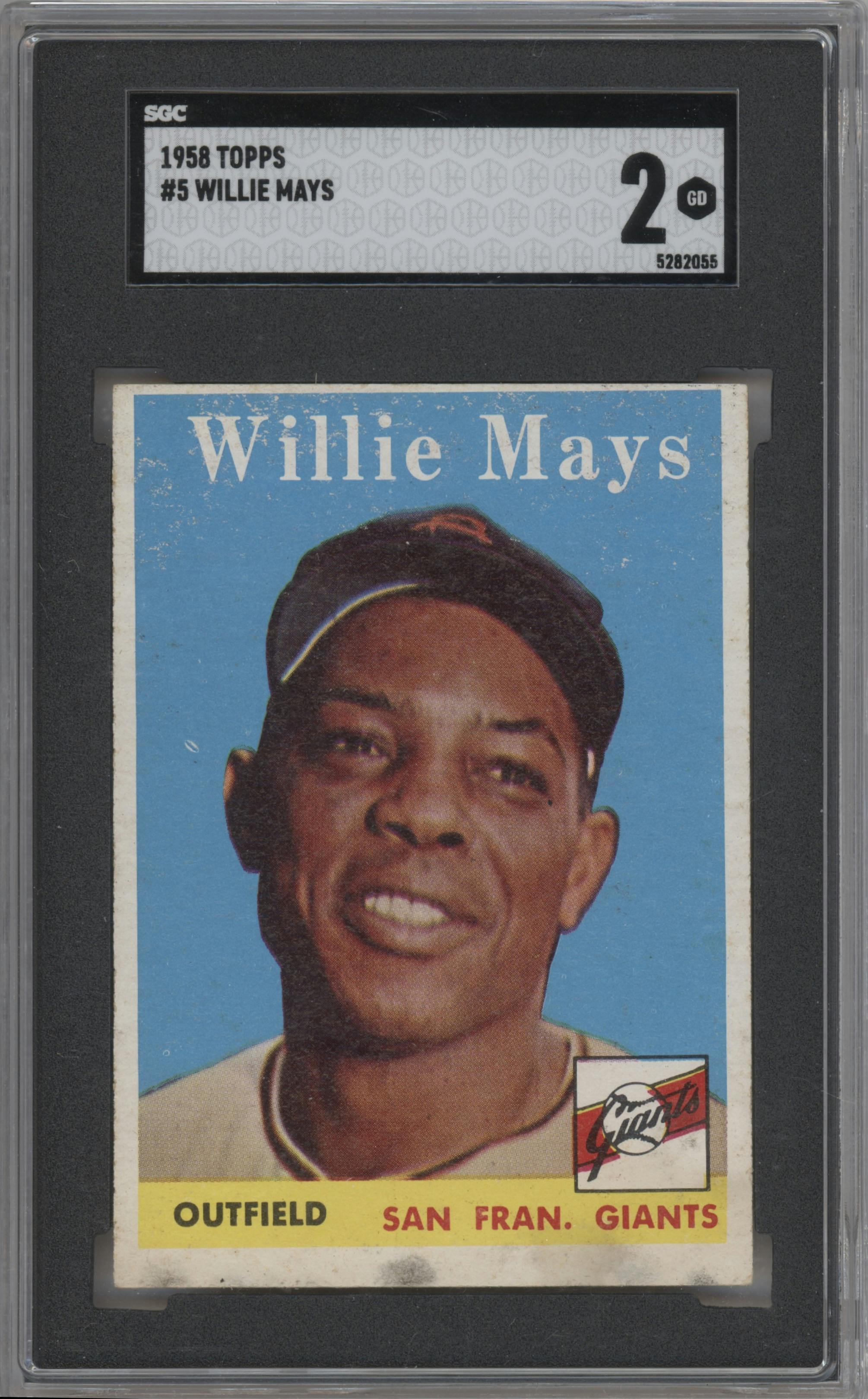 Willie Mays from the 1958 Topps set graded by SGC and given an overall grade of 2.