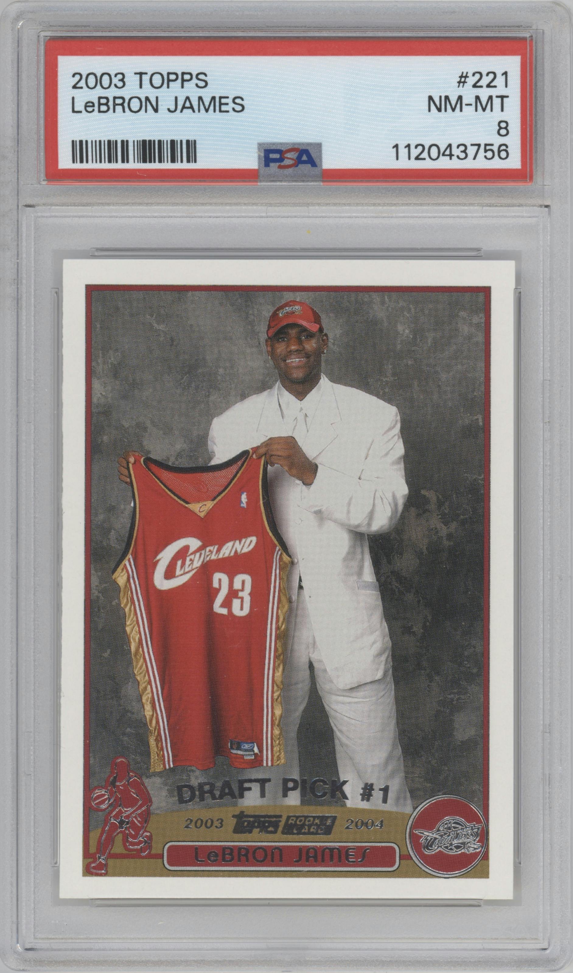 LeBron James from the 2003-04 Topps set graded by PSA and given an overall grade of 8.