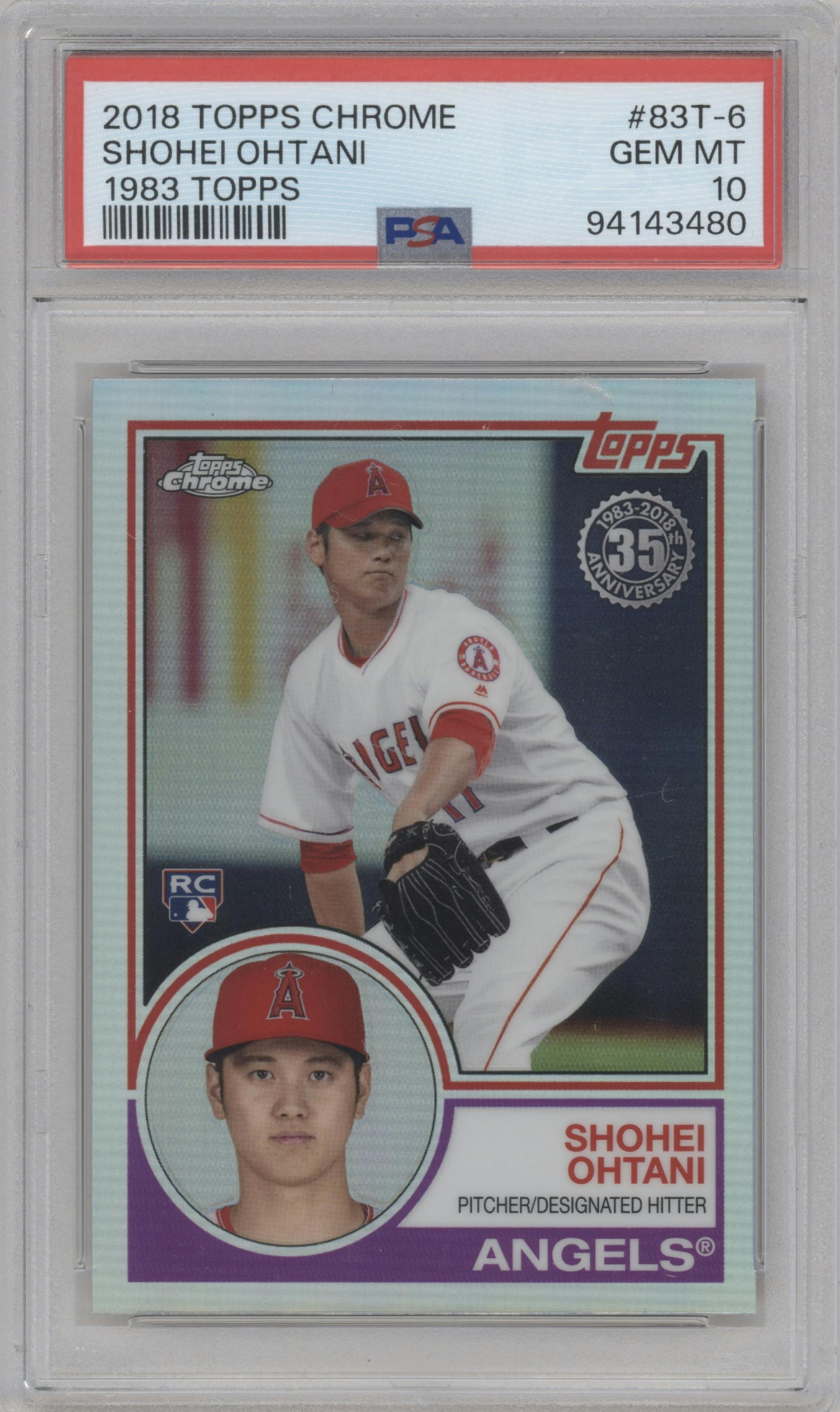 Shohei Ohtani from the 2018 Topps Chrome set graded by PSA and given an overall grade of 10.