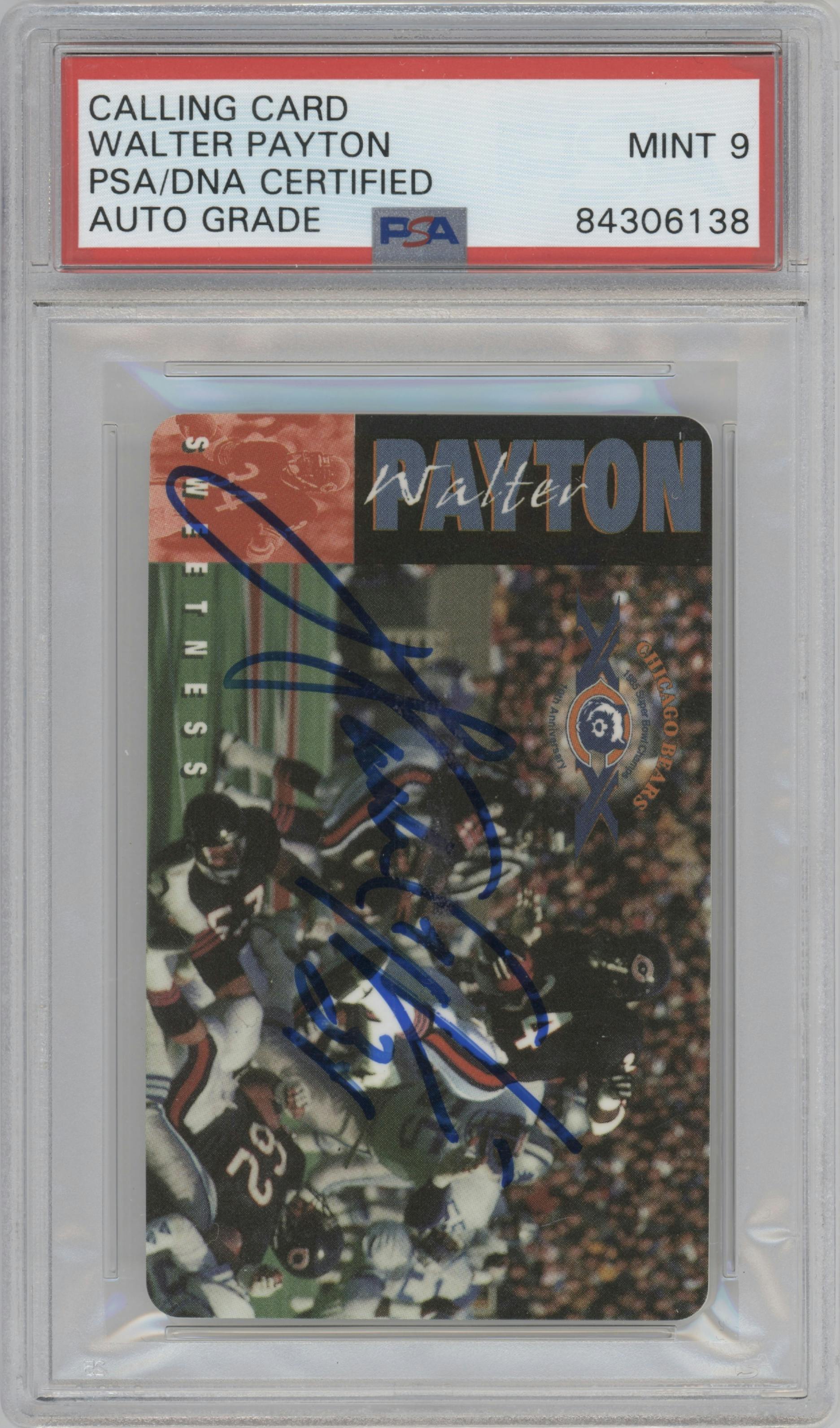 Walter Payton from the Business Card set featuring a AUTO parallel graded by PSA.