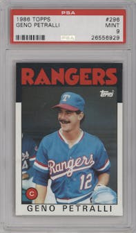 Geno Petralli from the 1986 Topps set graded by PSA and given an overall grade of 9.