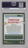 Christian McCaffrey from the 2023 Donruss Optic set featuring a Pink Velocity parallel graded by PSA and given an overall grade of 10.