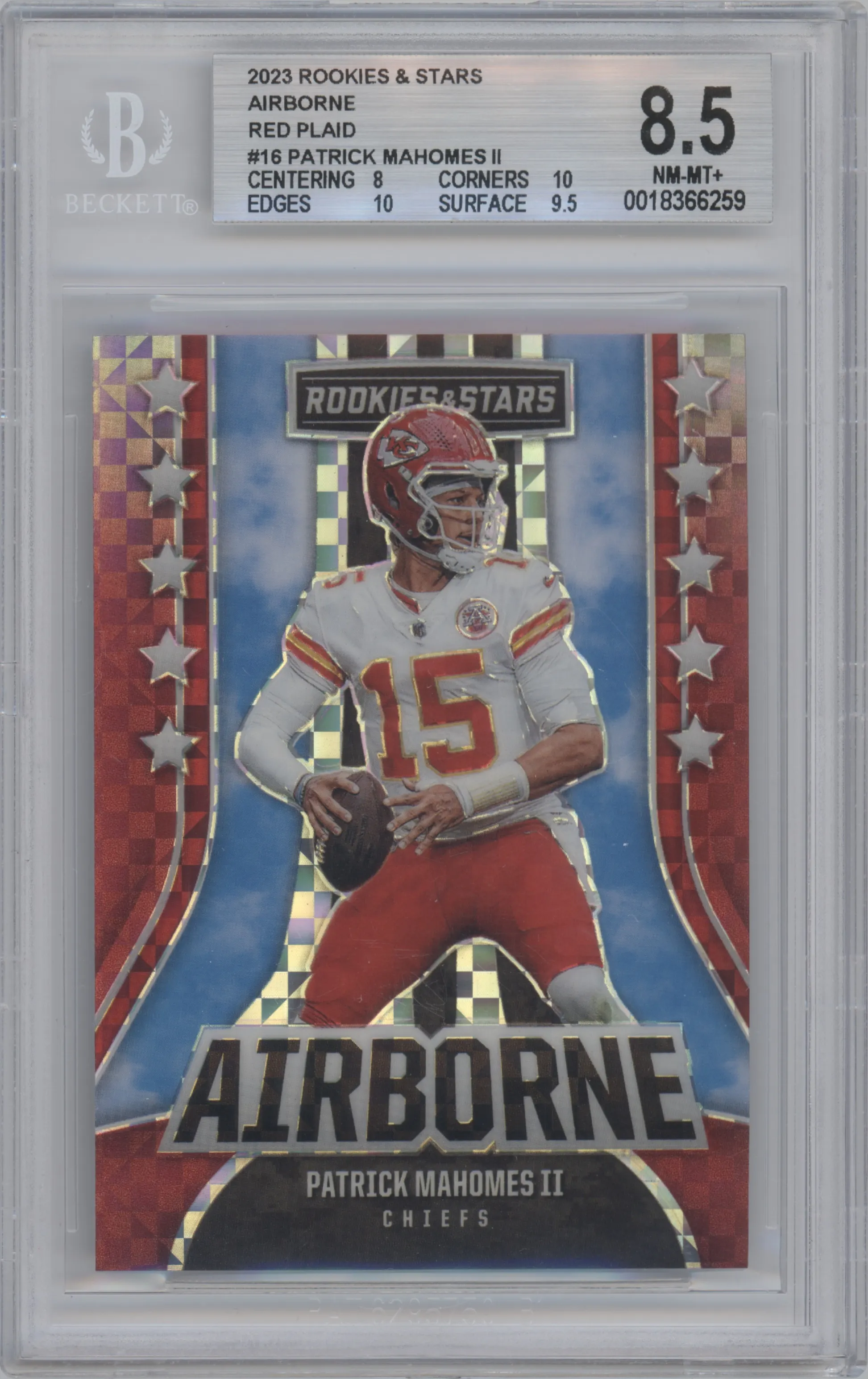 2023 Panini Rookies & Stars Airborne Patrick Mahomes II Red Plaid BGS 8.5