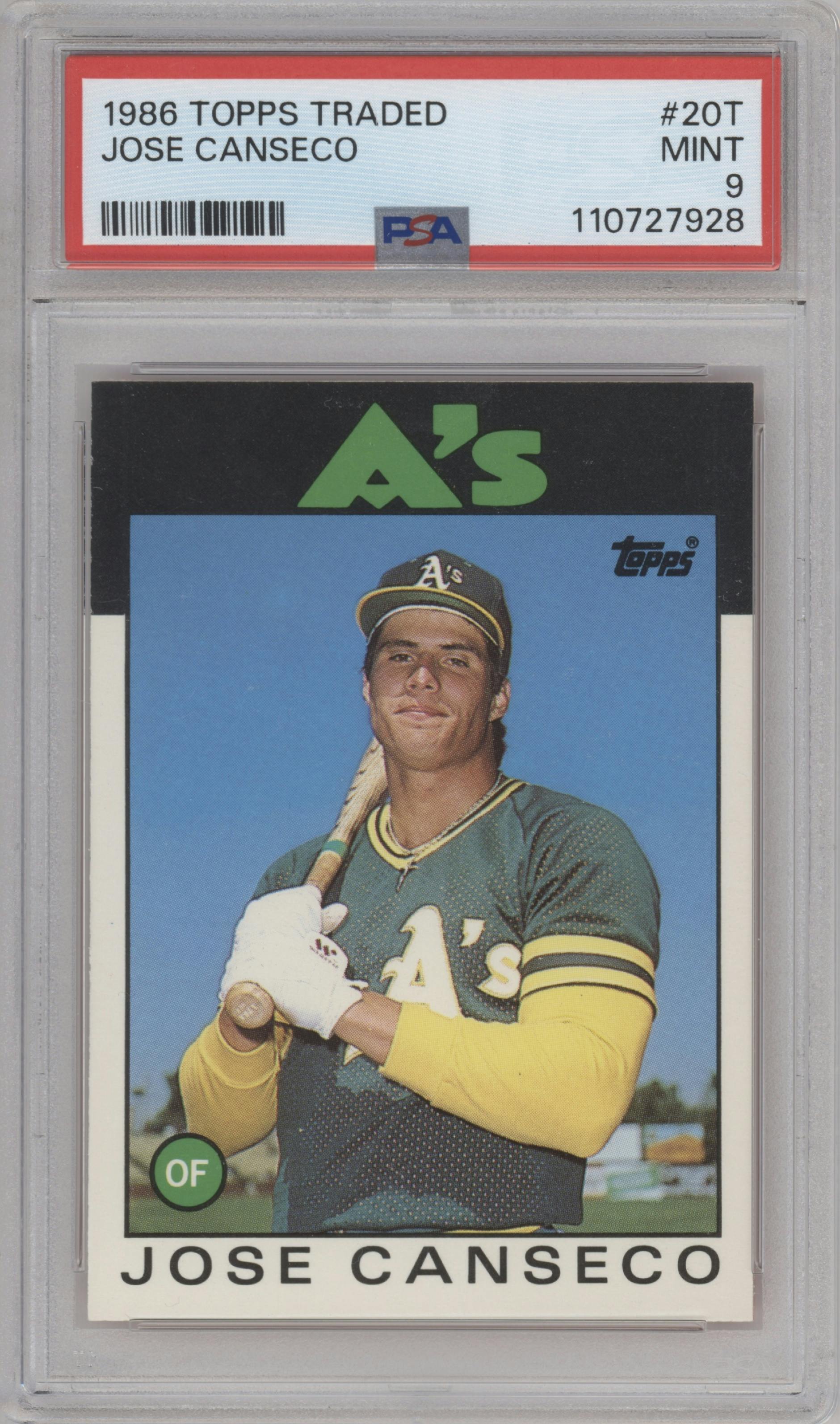 Jose Canseco from the 1986 Topps Traded set graded by PSA and given an overall grade of 9.