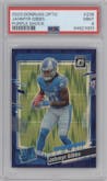 Jahmyr Gibbs from the 2023 Donruss Optic set featuring a  Purple Shock parallel graded by PSA and given an overall grade of 9.