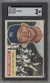 Mickey Mantle from the 1956 Topps set featuring a Gray Back parallel graded by SGC and given an overall grade of 3.