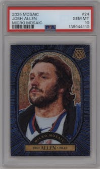 Josh Allen from the 2025 Panini Mosaic set graded by PSA and given an overall grade of 10.