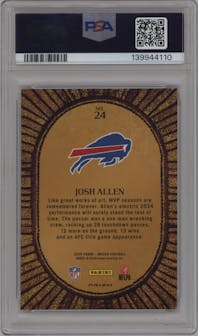 Josh Allen from the 2025 Panini Mosaic set graded by PSA and given an overall grade of 10.