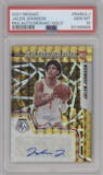 Jalen Johnson from the 2021-22 Panini Mosaic set featuring a Gold Mosaic parallel graded by PSA and given an overall grade of 10.