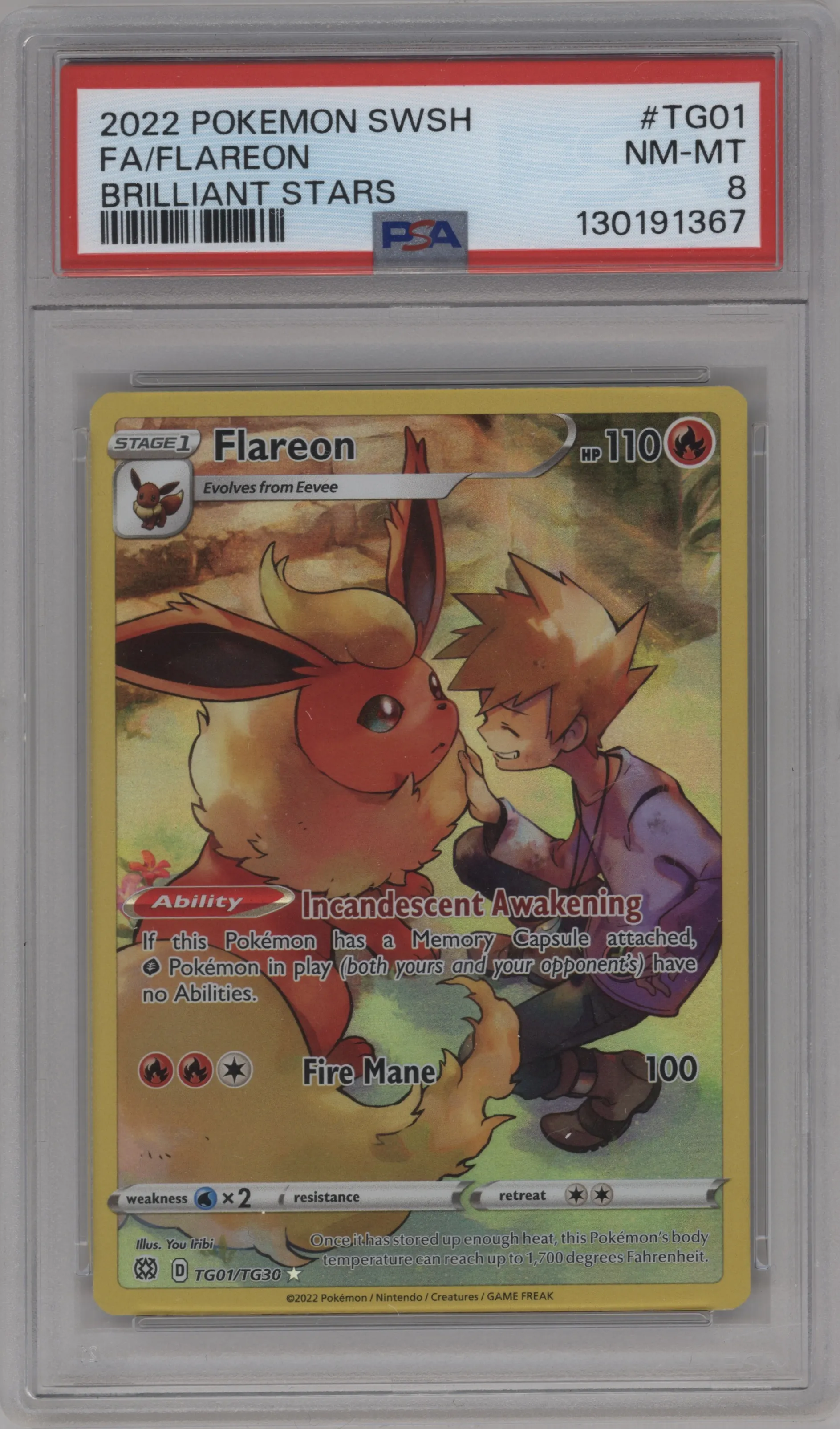 2022 Pokemon SWSH Brilliant Stars TG Flareon #TG01 PSA 8