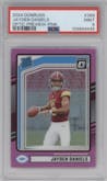 Jayden Daniels from the 2024 Donruss set featuring a Pink parallel graded by PSA and given an overall grade of 9.