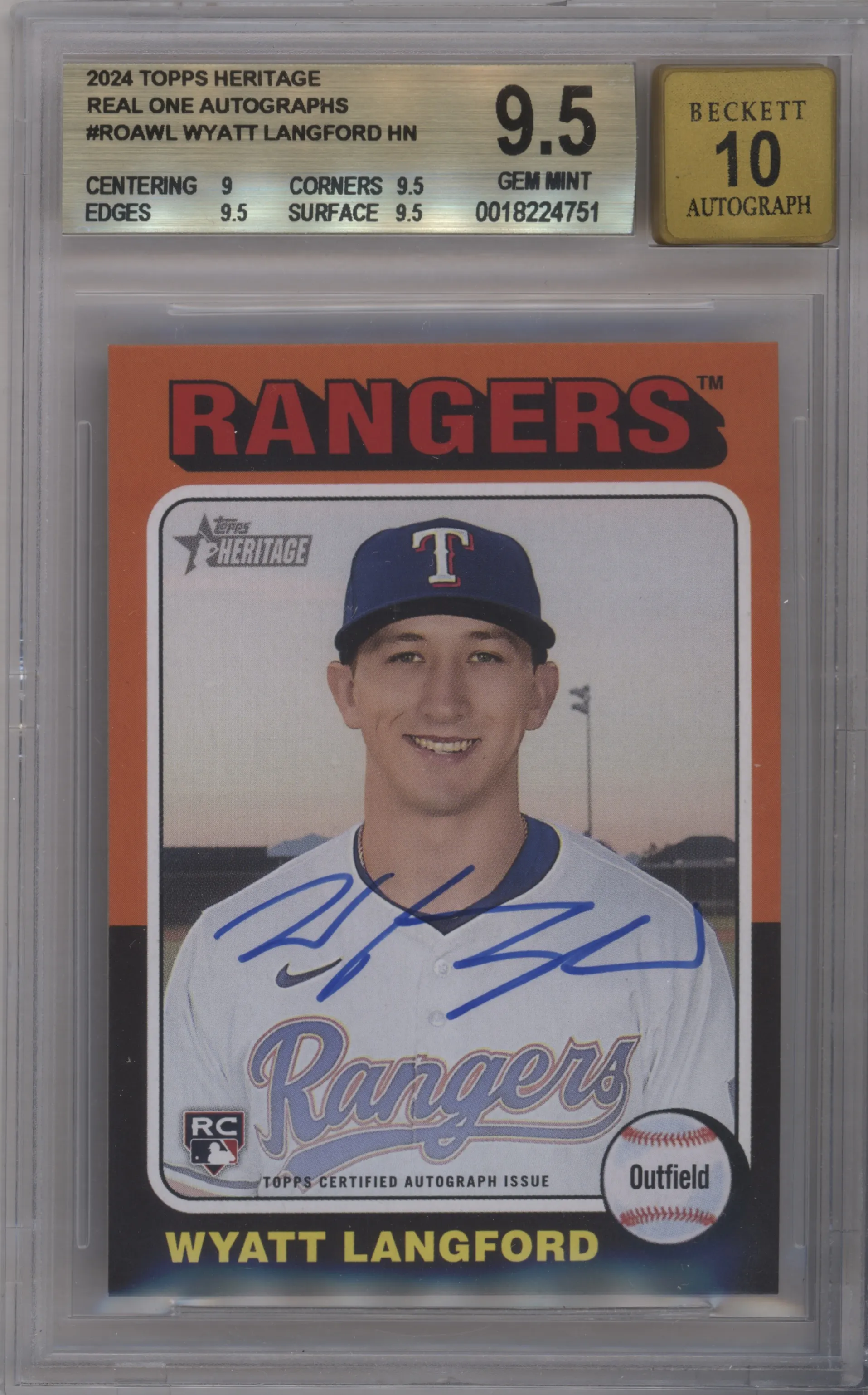 2024 Topps Heritage High Number Real One Auto Wyatt Langford #ROA-WL BGS 9.5