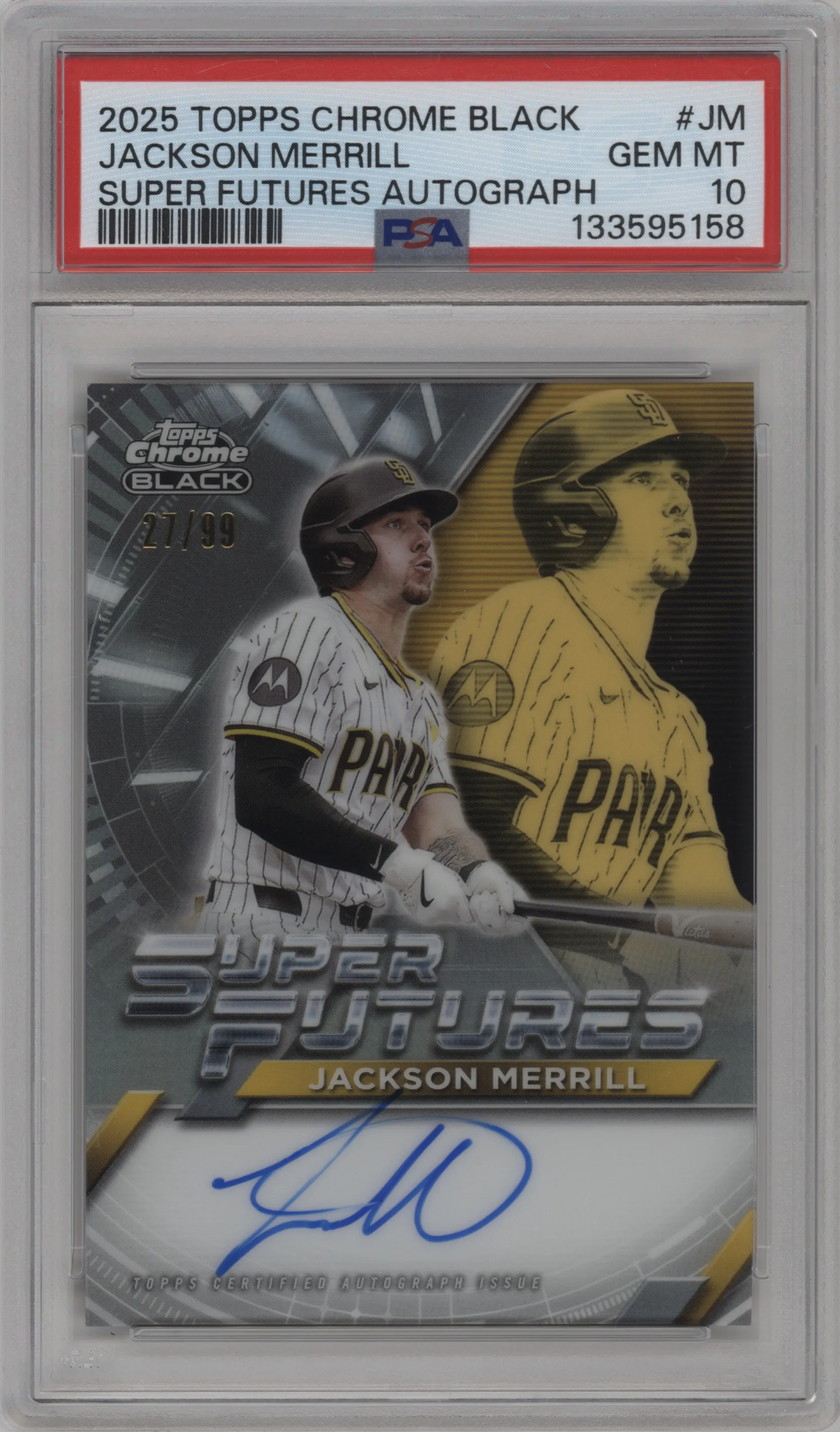 2025 Topps Chrome Black Super Futures Auto Jackson Merrill #FSA-JM PSA 10