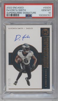DeVonta Smith from the 2022 Panini Encased set graded by PSA and given an overall grade of 10.