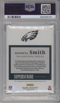 DeVonta Smith from the 2022 Panini Encased set graded by PSA and given an overall grade of 10.