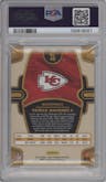 Patrick Mahomes II from the 2024 Panini Gold Standard set featuring a Citrine parallel graded by PSA and given an overall grade of 9.