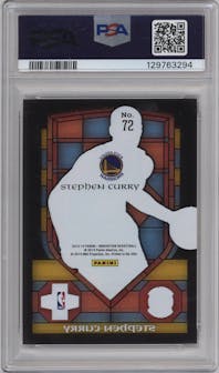 Stephen Curry from the 2013-14 Panini Innovation set featuring a Gold parallel graded by PSA and given an overall grade of 8.