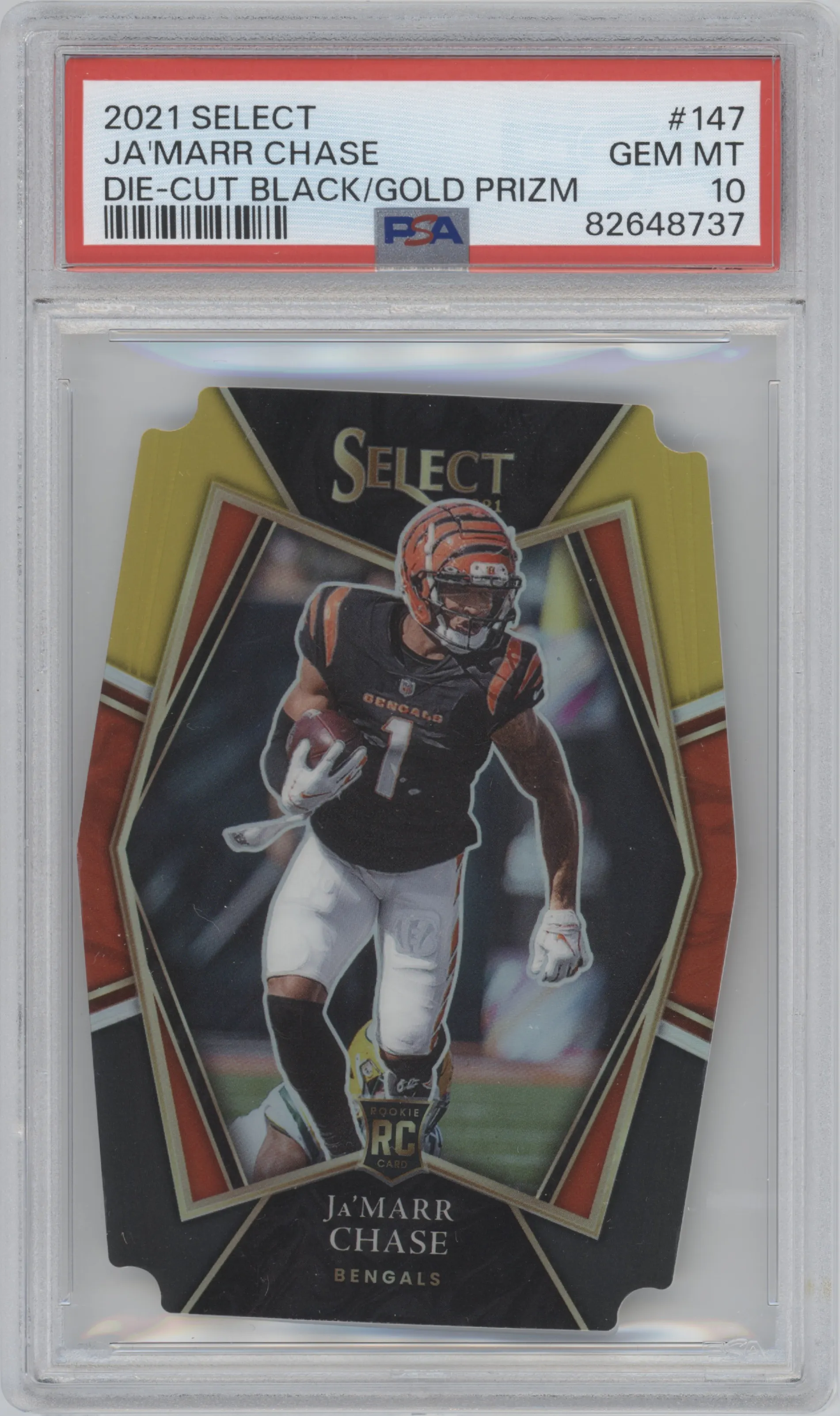 2021 Panini Select Pre.Lvl. Ja'Marr Chase Die-Cut Black/Gold #147 PSA 10